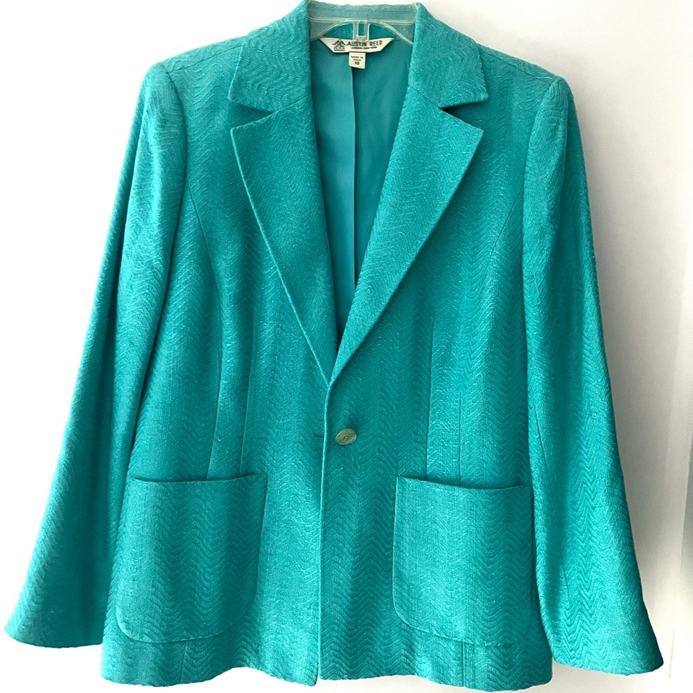 Austin Reed Raw Silk Textured Aqua Blazer Jacket